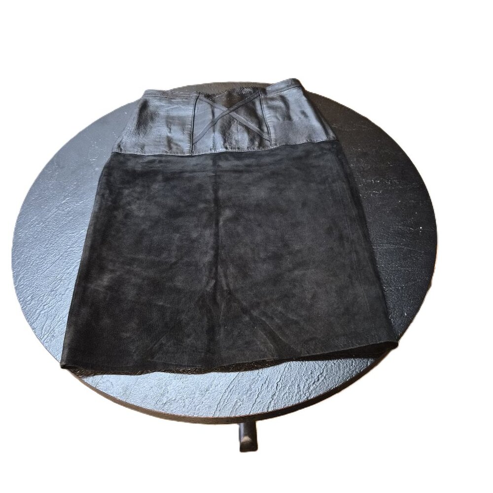 VTG 80–90s Dominic Bellissimo Lindzon Leather & Suede Skirt w/ Snakeskin Insert